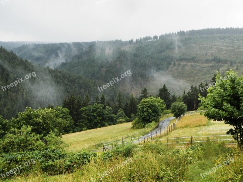 Fog Mountain Landscape Rising Fog Green