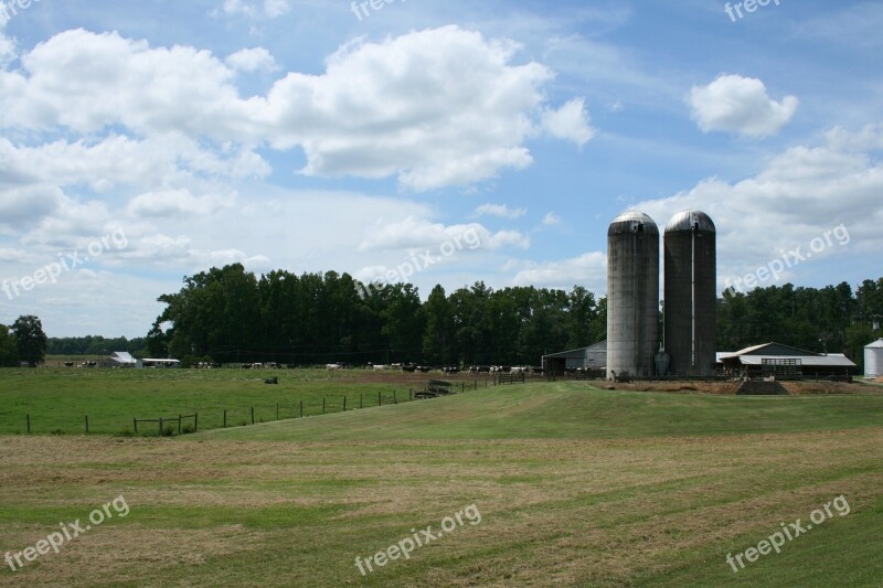 Farm Silo Sky Green Field