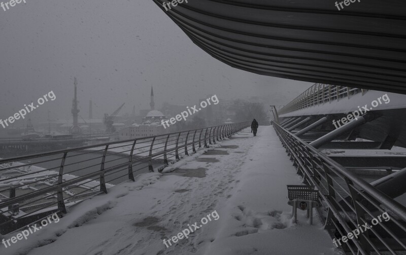 Snow Metro Bridge Cami Istanbul Human