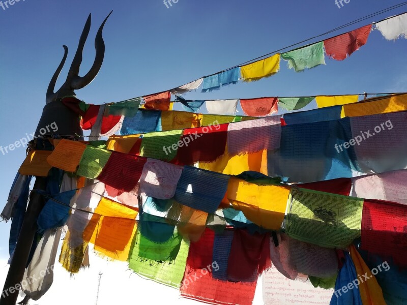 Prayer Flags Religion Minor Ethnic Wind Sky