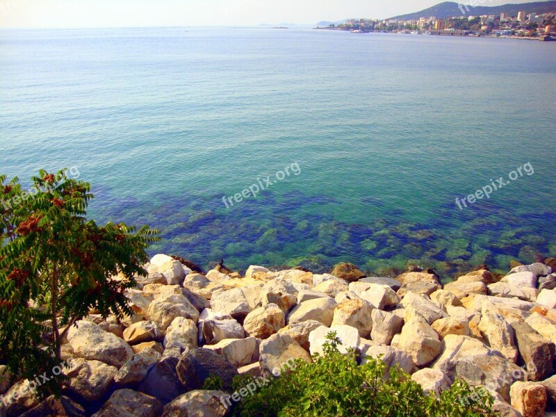 Sea Rocks Greece Kavala Blue