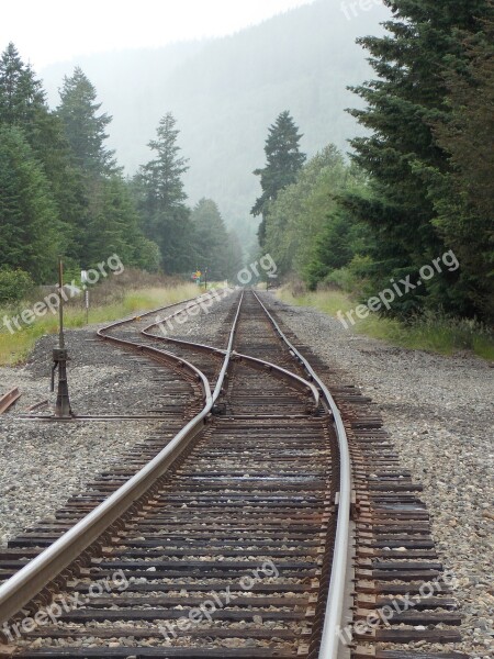 Train Tracks Rails Railroad Switch Perspective