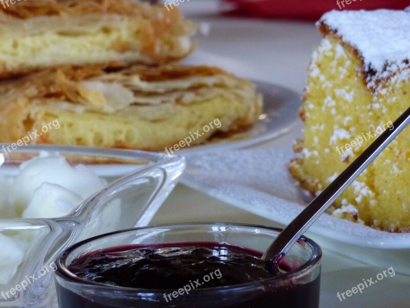 Food Cake Jam Breakfast Table