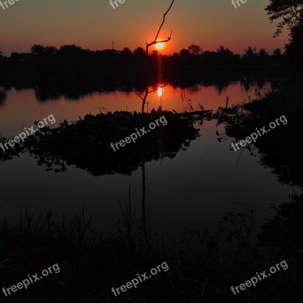 Scenario Sunset At Pond Free Photos