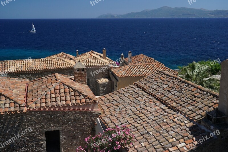 Monemvasia Monument Greece Summer Sea