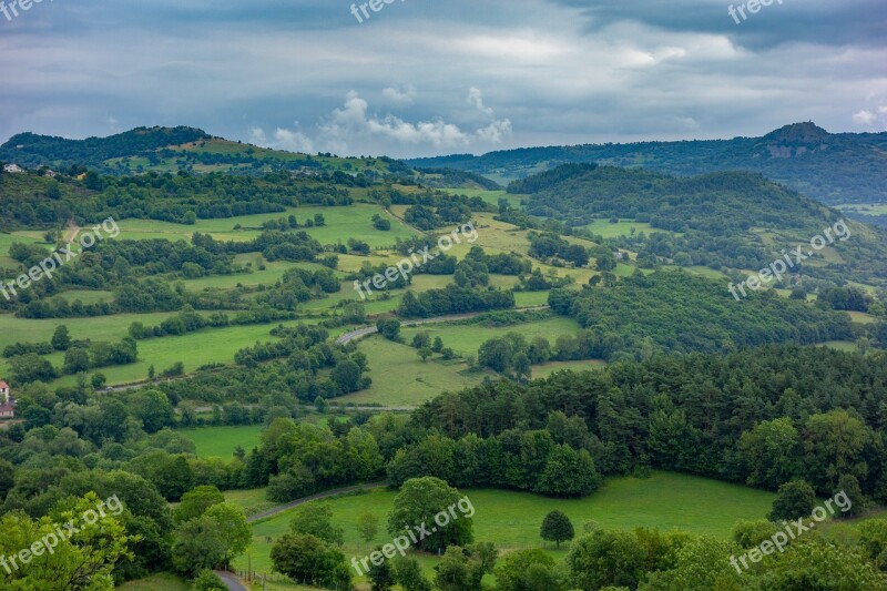 Auvergne Landscape Green Hill Nature