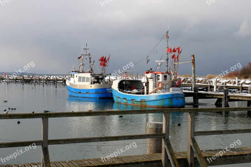 Insel Poel Poel Port Fishing Vessel Winter Mood