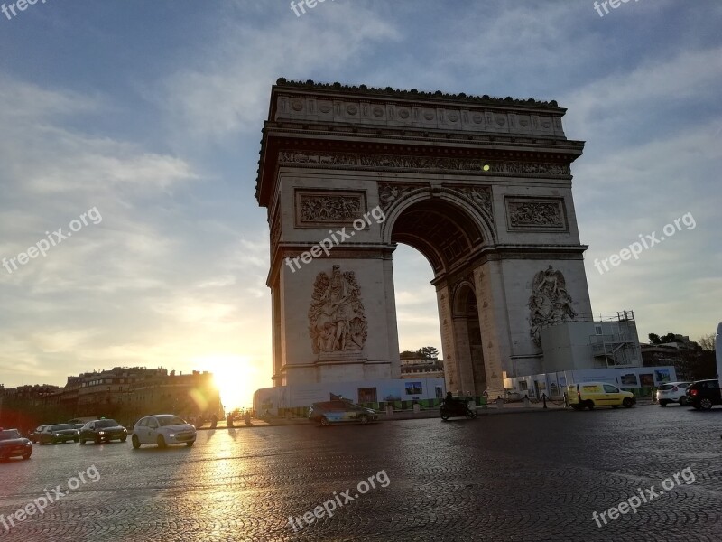 Triumphal Arch Sunrise Paris Free Photos