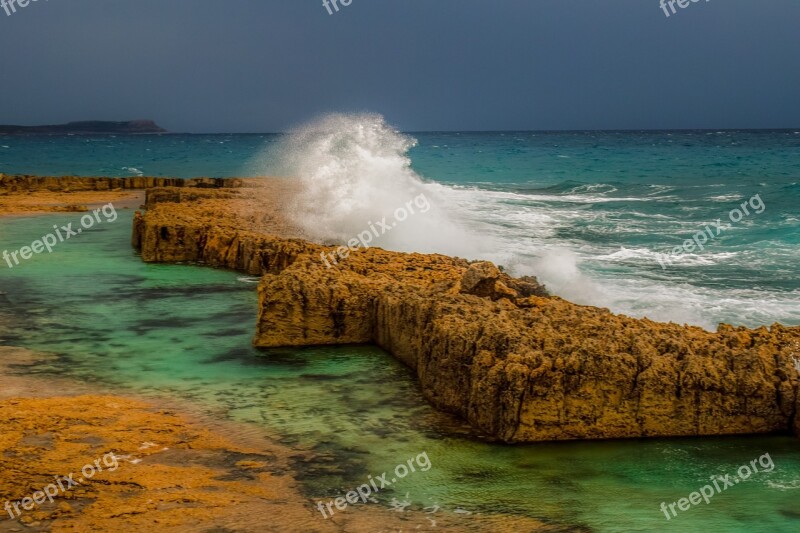 Wave Crashing Rocky Coast Nature Sky