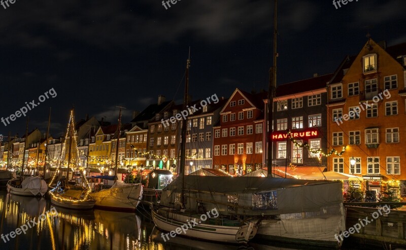 Nyhavn Copenhagen Harbor Night Reflections