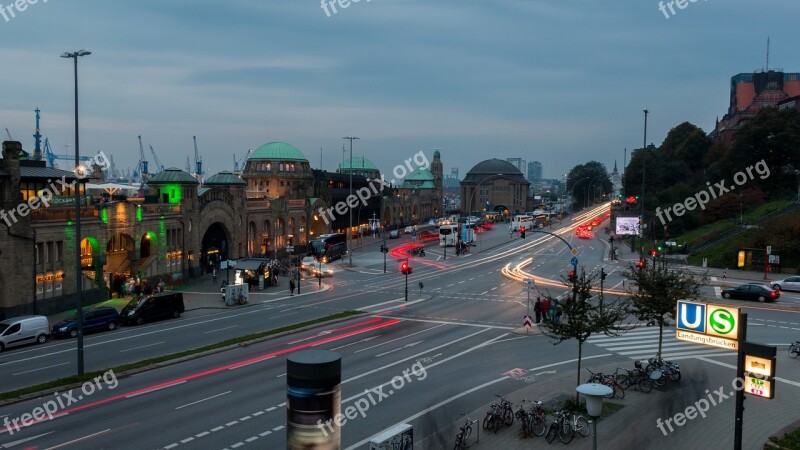 Hamburg Landungsbrücken Lights Evening Port