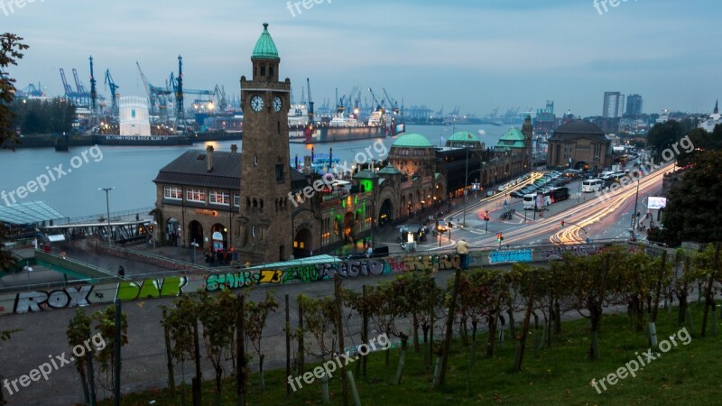 Hamburg Landungsbrücken Lights Evening Port