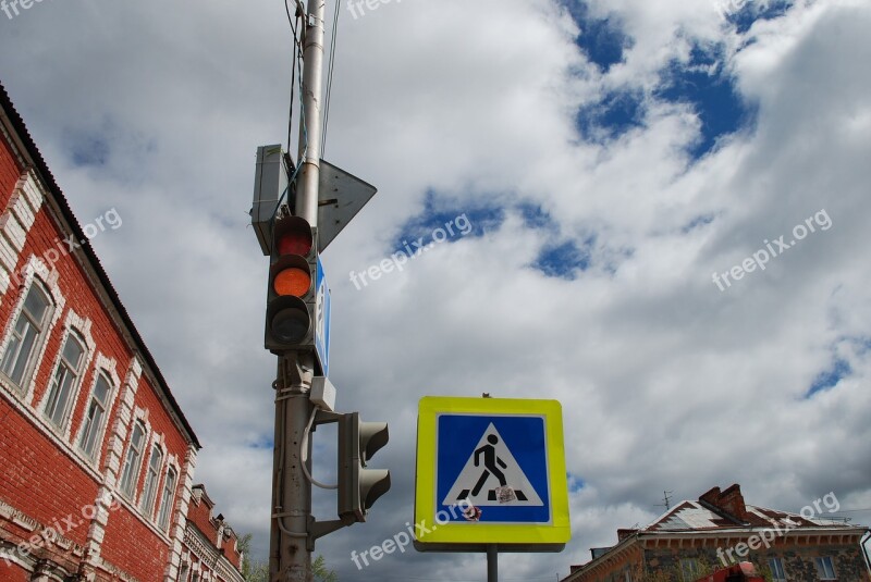 Traffic Yellow Signal Carefully Crosswalk Road Sign