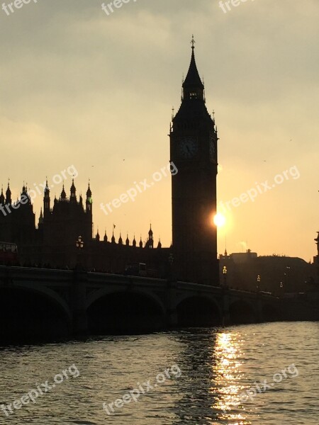 Big Ben Sunset Setting Sun Tower Thames