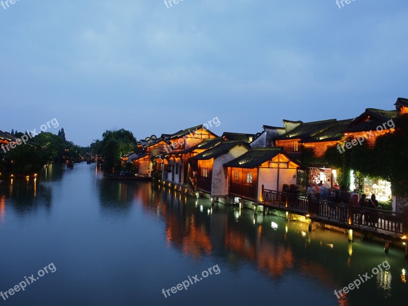 Wuzhen At Dusk South Of Yangtze River Blue Serenity