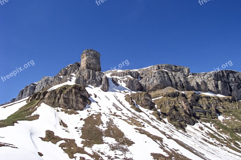 Klausen Pass Alpine Switzerland Mountains Blue Sky