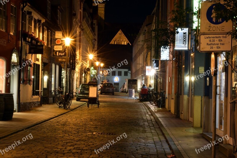 City Flensburg Night Photograph Illuminated Long Exposure