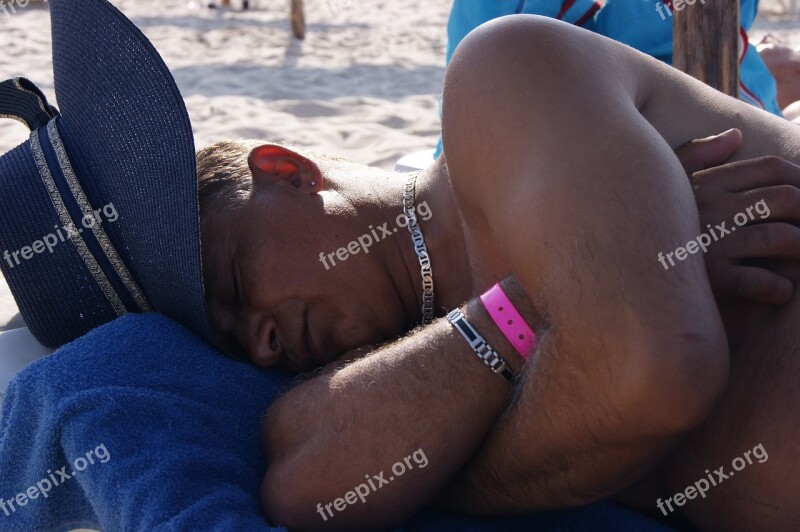 Man Sleep Beach Rest Concerns