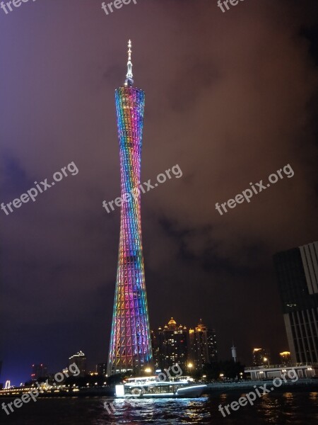 Canton Tower Night View Pearl River Free Photos