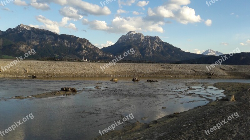 Lake Forggensee Riverbed Stream Bed Dehydrated Panorama