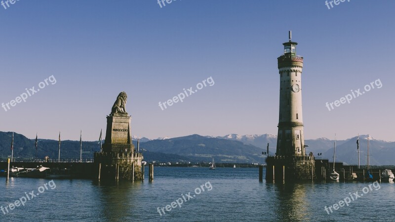 Lindau Harbour Entrance Lighthouse Landmark Lion