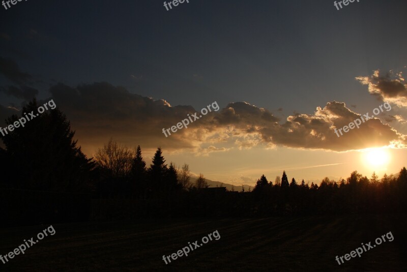 Mountain Scenery Sun Sunset Mountain Trees