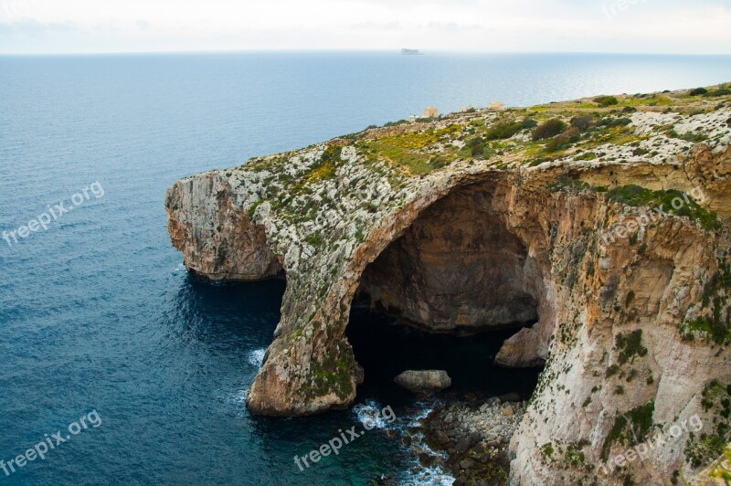 Malta Blue Grotto Water Mediterranean Landscape Nature