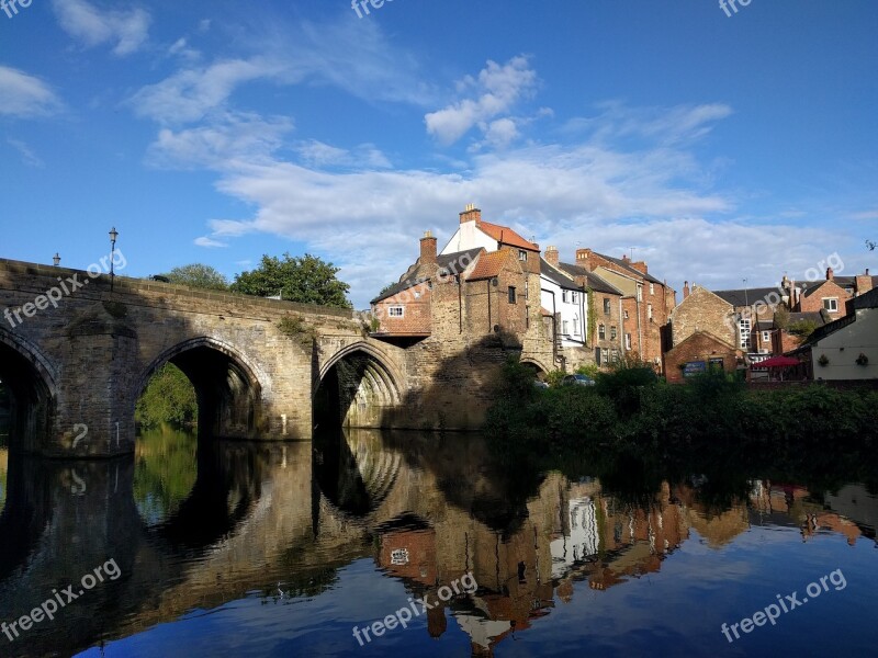 Reflection Bridge River Blue Sky Peaceful