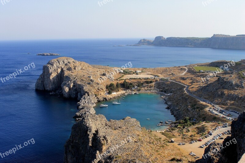 Lindos Rhodes Greece Overview Sea