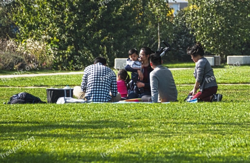 Picnic Family Group Of People Sit Green Area