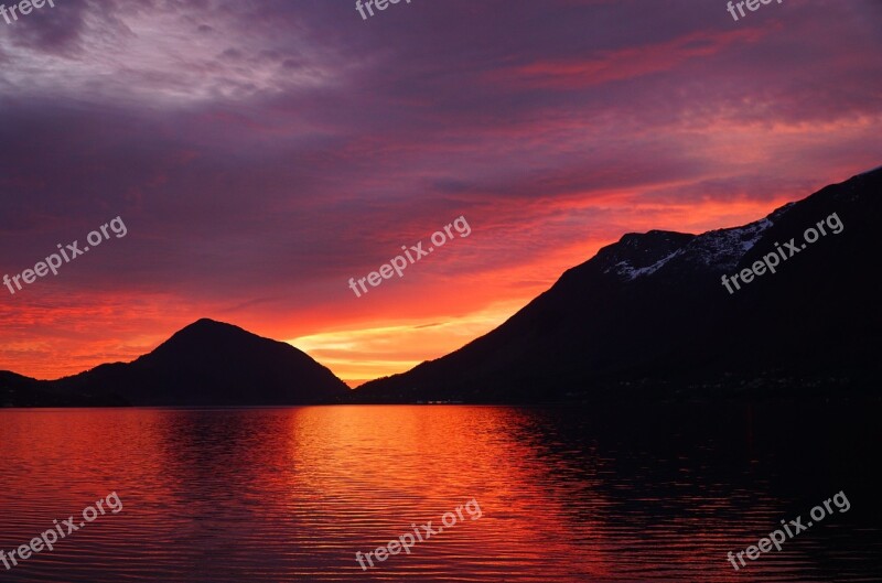 Sunset Fiordland Mountain Landscape Sea