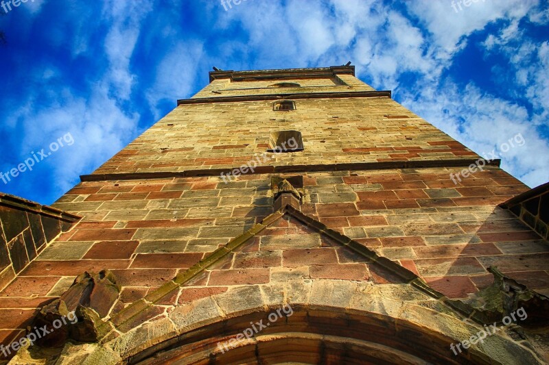 Church Tower Sand Stone Bell Tower Sky