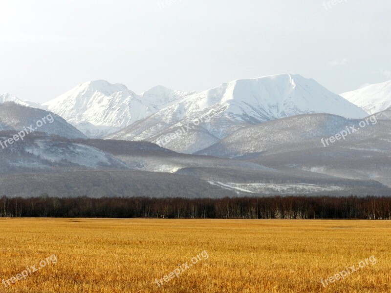 Fields Late Autumn Grass Mountains Forest