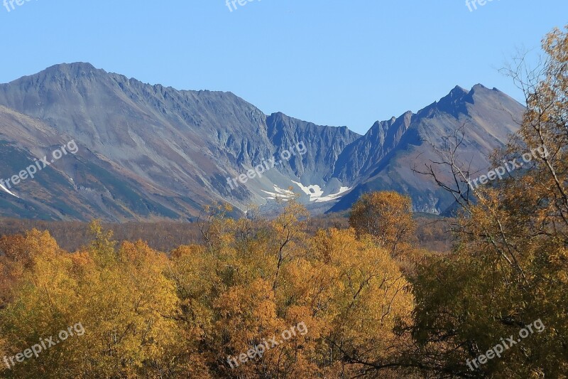 Autumn An Ancient Volcano Mountains Forest Rocks