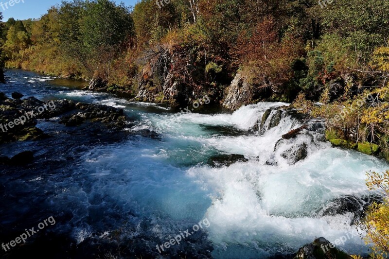 Autumn River Waterfall Threshold Cascade