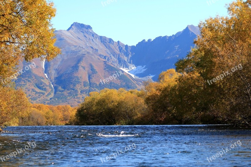 Autumn River Mountains An Ancient Volcano Mountain Circus