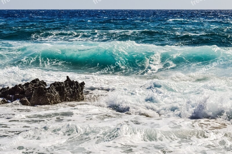 Rocky Coast Wave Smashing Wind Nature