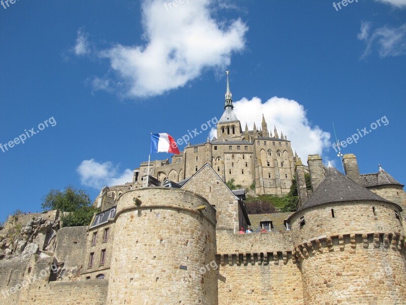 French Flag Mont Saint Michel Abbey Normandy France