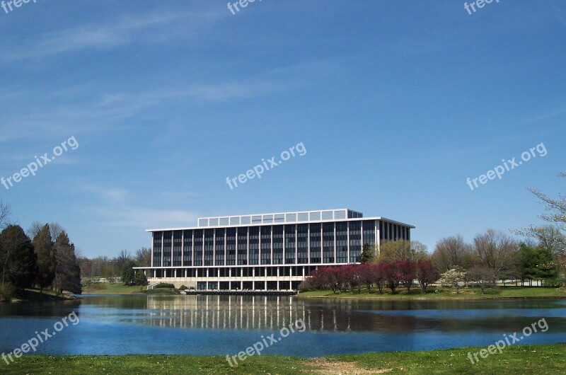 Office Building Lake Reflection Suburban Maryland