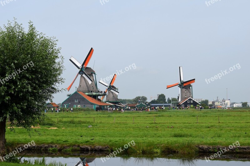 Windmills Dutch Landscape Landscape Netherlands Mills