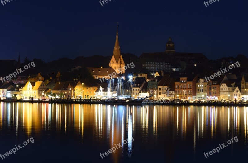 Night Photograph City Port Sea Long Exposure