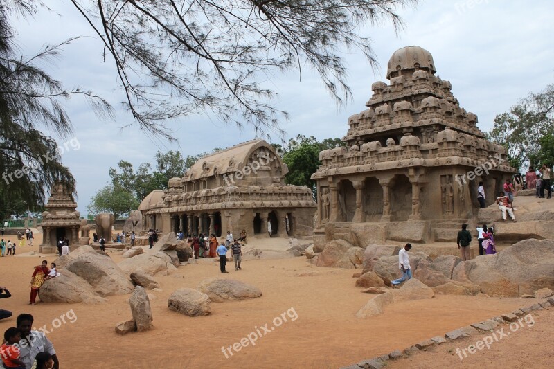 Mahabalipuram Five Rathas Site Stone Works Tn Free Photos