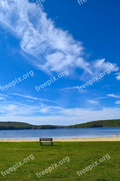 Lake Park Bench Landscape Clouds