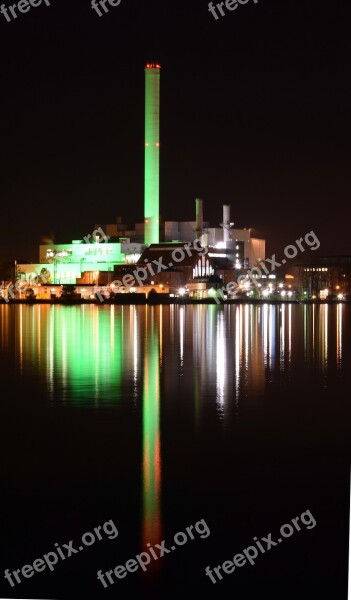 Night Photograph Water Reflection Mirroring Illuminated