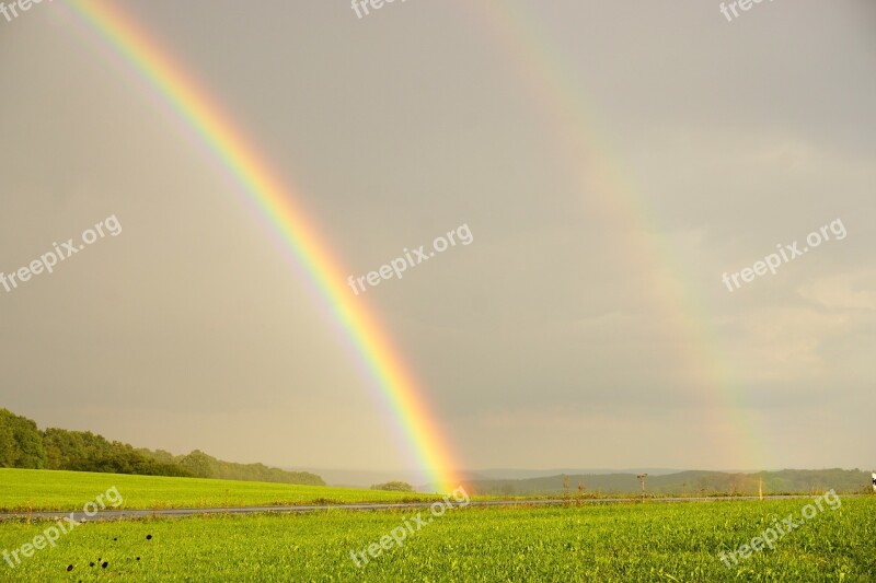 Rainbow Double Rainbow Natural Spectacle Weather Nature