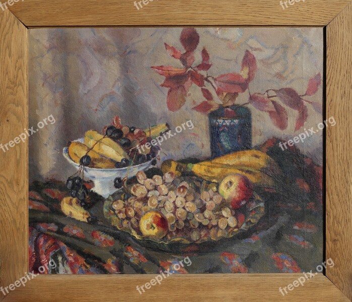 Still Life Fruit Basket Painting Frame Free Photos