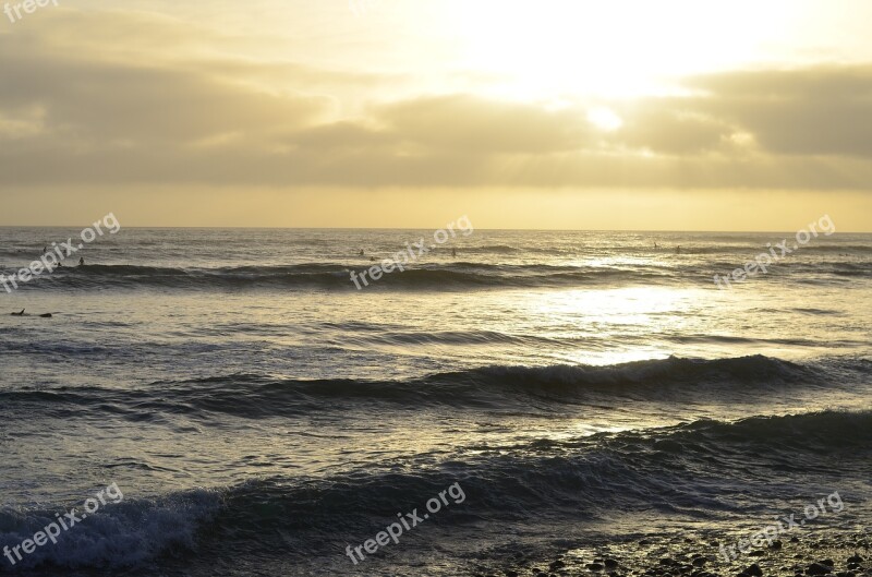 Usa California Pacific Beach Sea Sunset