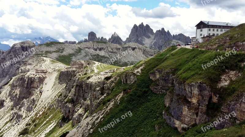 Mountains Peaks Refuge Dolomites Cliff