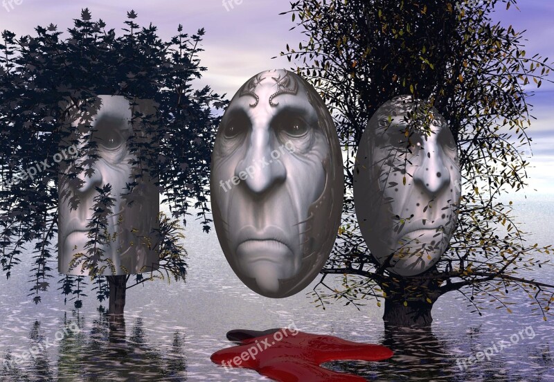 Surrealism 3d Faces Trees Free Photos