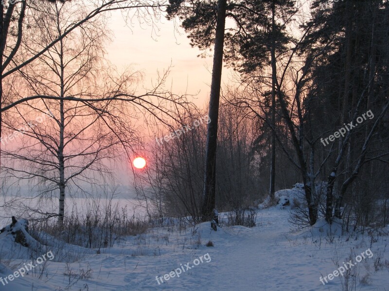 Evening Winter Sunset Russia Landscape